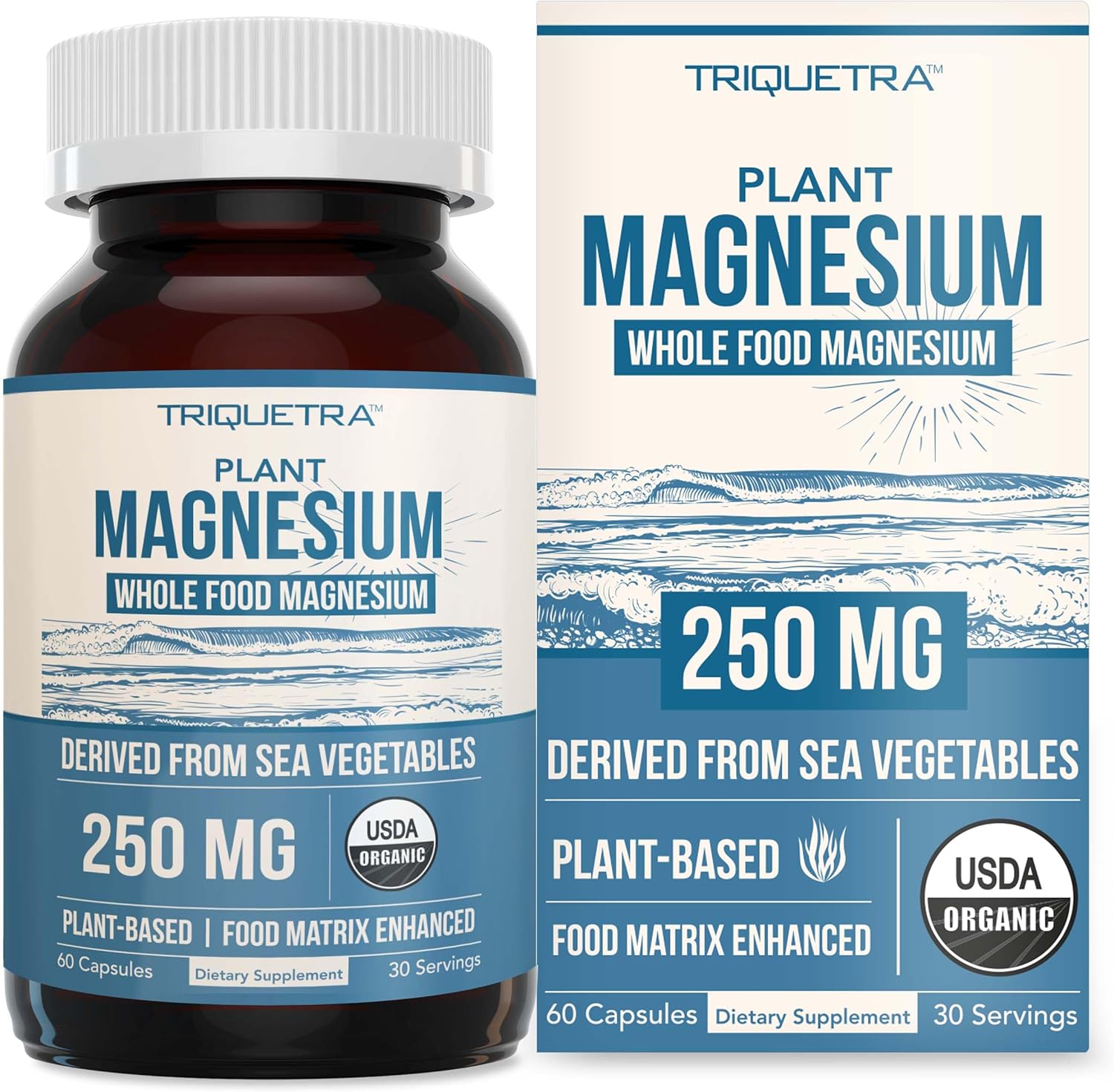 Organic Whole Food Magnesium Supplement - Plant-Based, Organic Sea Vegetable Complex - 250 mg Per Serving | Water Extracted | Gentle on Stomach | Supports Energy, Sleep, Muscle, Heart - 60 Capsules