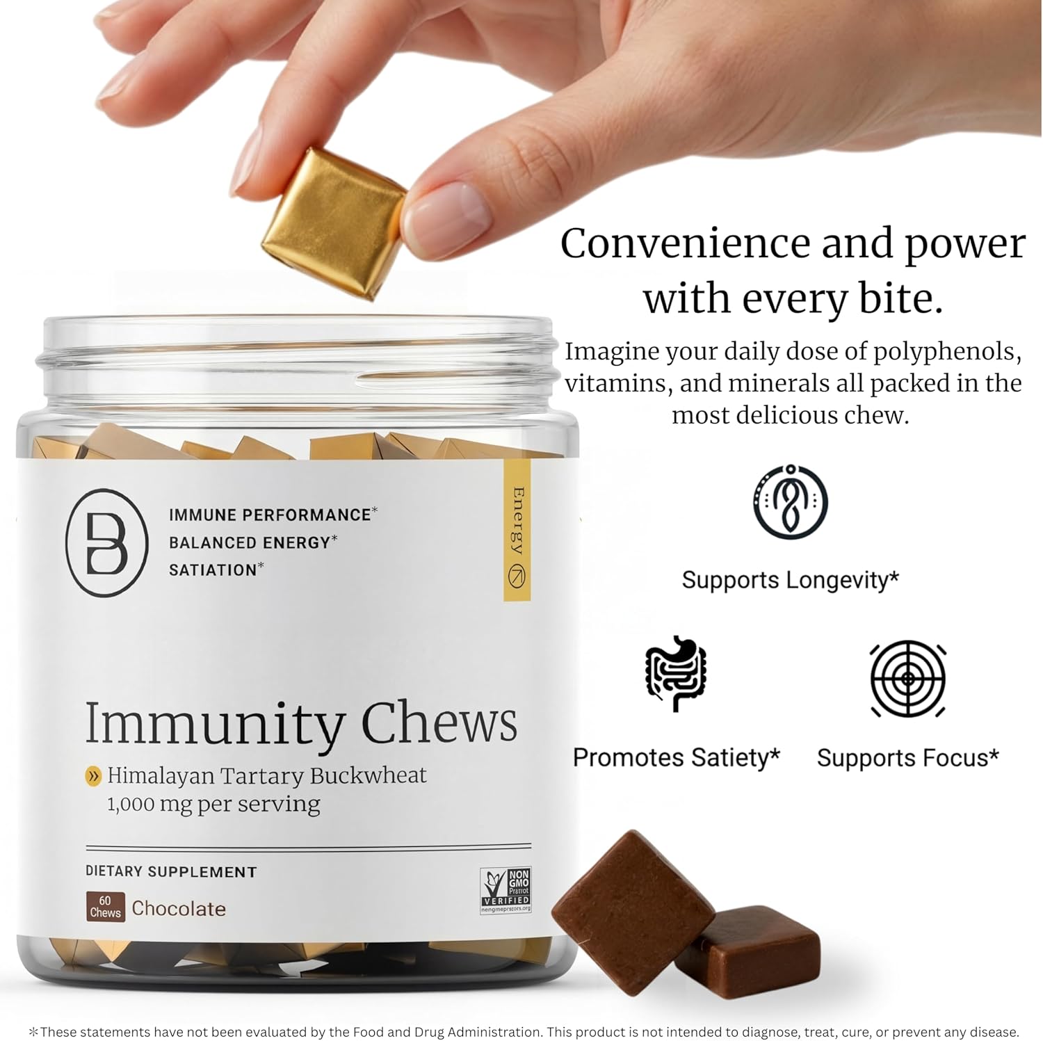 BIG BOLD HEALTH HTB Immunity Chews – Organic Himalayan Tartary Buckwheat Supplement to Support Natural Energy & Immune Function - Chocolate Flavor with Zinc, Magnesium & Vitamins (60 Chews) - Image 6