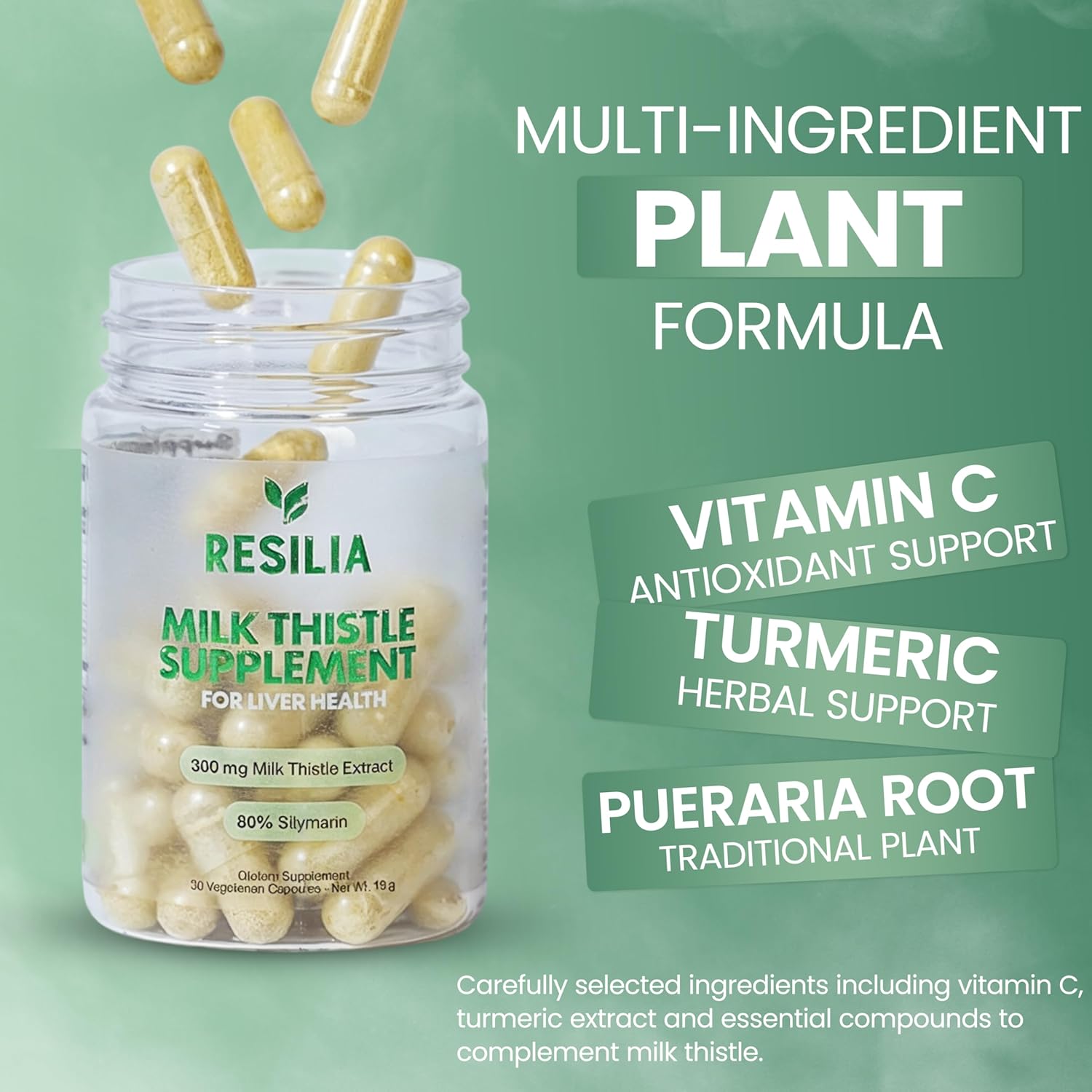 Resilia Milk Thistle Silymarin – 300 mg Supplement with Vitamin C, Inositol, Pueraria Root & Turmeric Extract, High-Absorption Antioxidant-Focused Plant Formula, 30 Vegetarian Capsules - Image 6