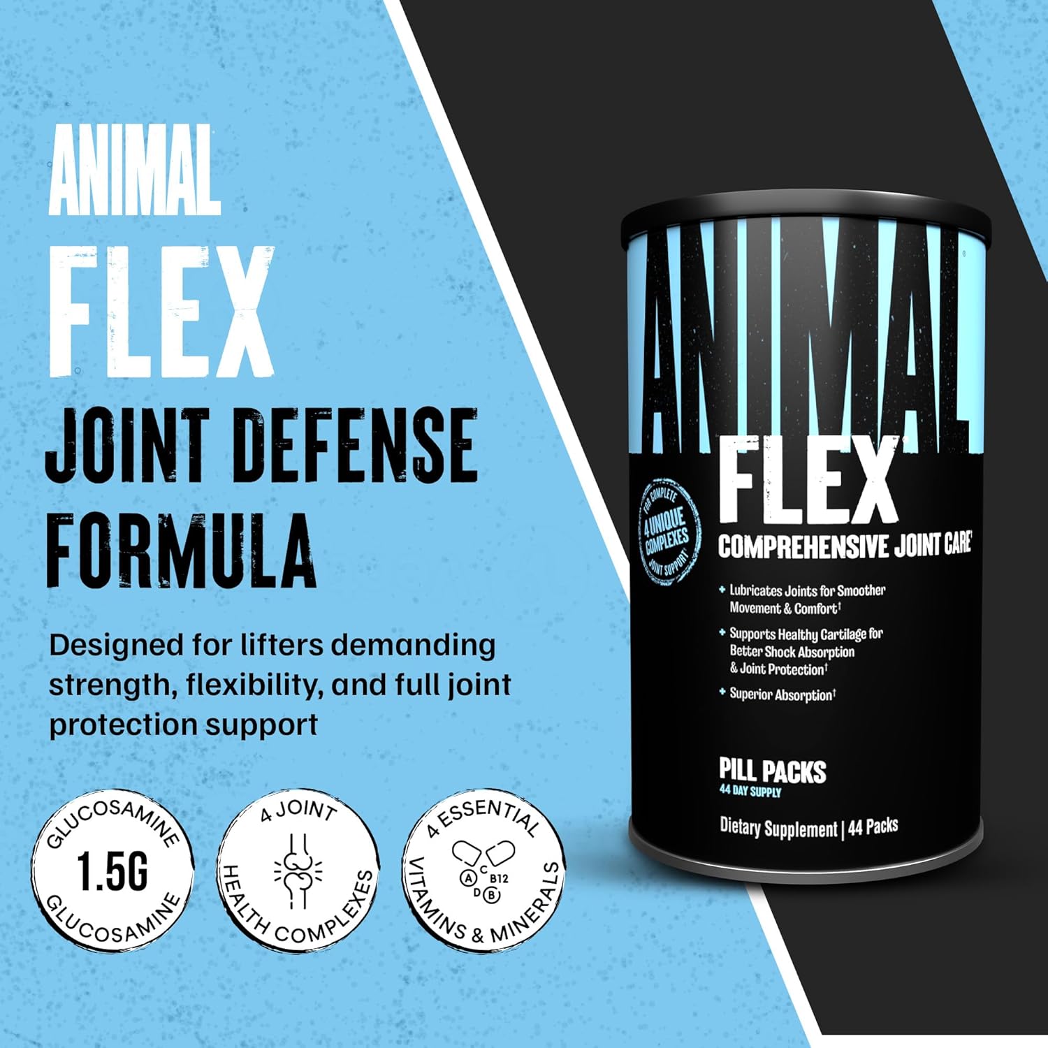 Animal Flex - Glucosamine Chondroitin Joint Supplement for Women and Men Discomfort with Turmeric, MSM, Boswellia for Cartilage, Joint Health, Muscles, Back, Knees, Shoulder, and Hip, 44 Packs - Image 2