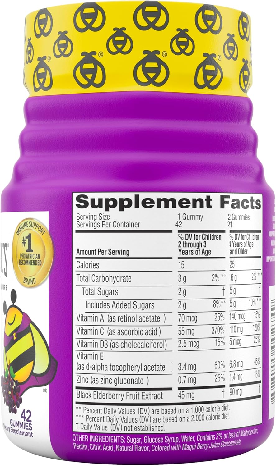 Zarbee’s Elderberry Gummies for Kids, Immune Support Supplement with Vitamins A, C, D3, E, & Zinc, Gluten & Gelatin Free, No Artificial Flavors, Natural Berry Flavor, Ages 2+, 42 ct - Image 9