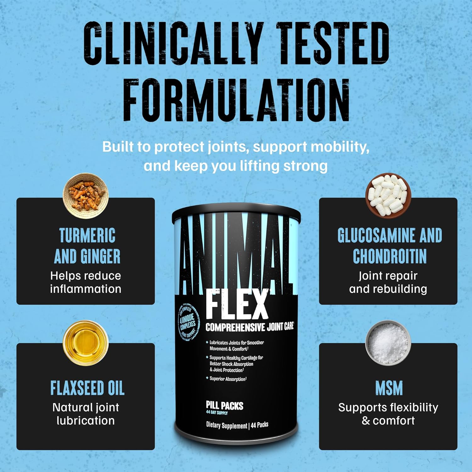 Animal Flex - Glucosamine Chondroitin Joint Supplement for Women and Men Discomfort with Turmeric, MSM, Boswellia for Cartilage, Joint Health, Muscles, Back, Knees, Shoulder, and Hip, 44 Packs - Image 5