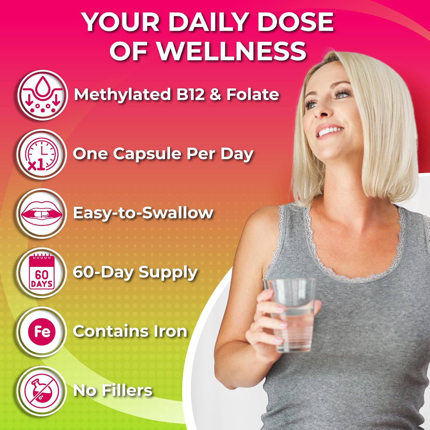Women's Daily Multivitamin with Iron - Vegan Methylated Multivitamin for Women with Biotin, Organic Superfoods, Probiotics, B-Complex - Energy, Gut & Optimal Health Support – Easy to Swallow Capsules - Image 2