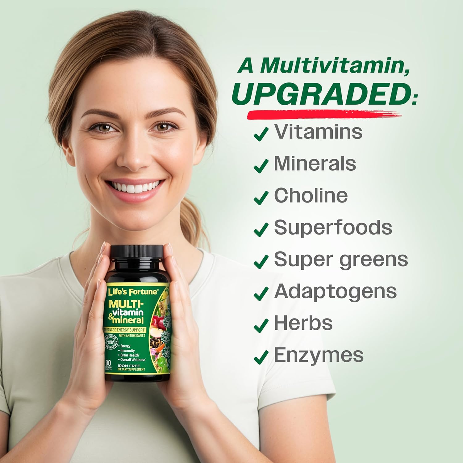 Life's Fortune Whole Food Multivitamin & Mineral Supplement for Men & Women – Energy Support Vitamins for Immune, Brain & Metabolism Support – Iron Free, 90 Vegetarian Tablets - Image 5