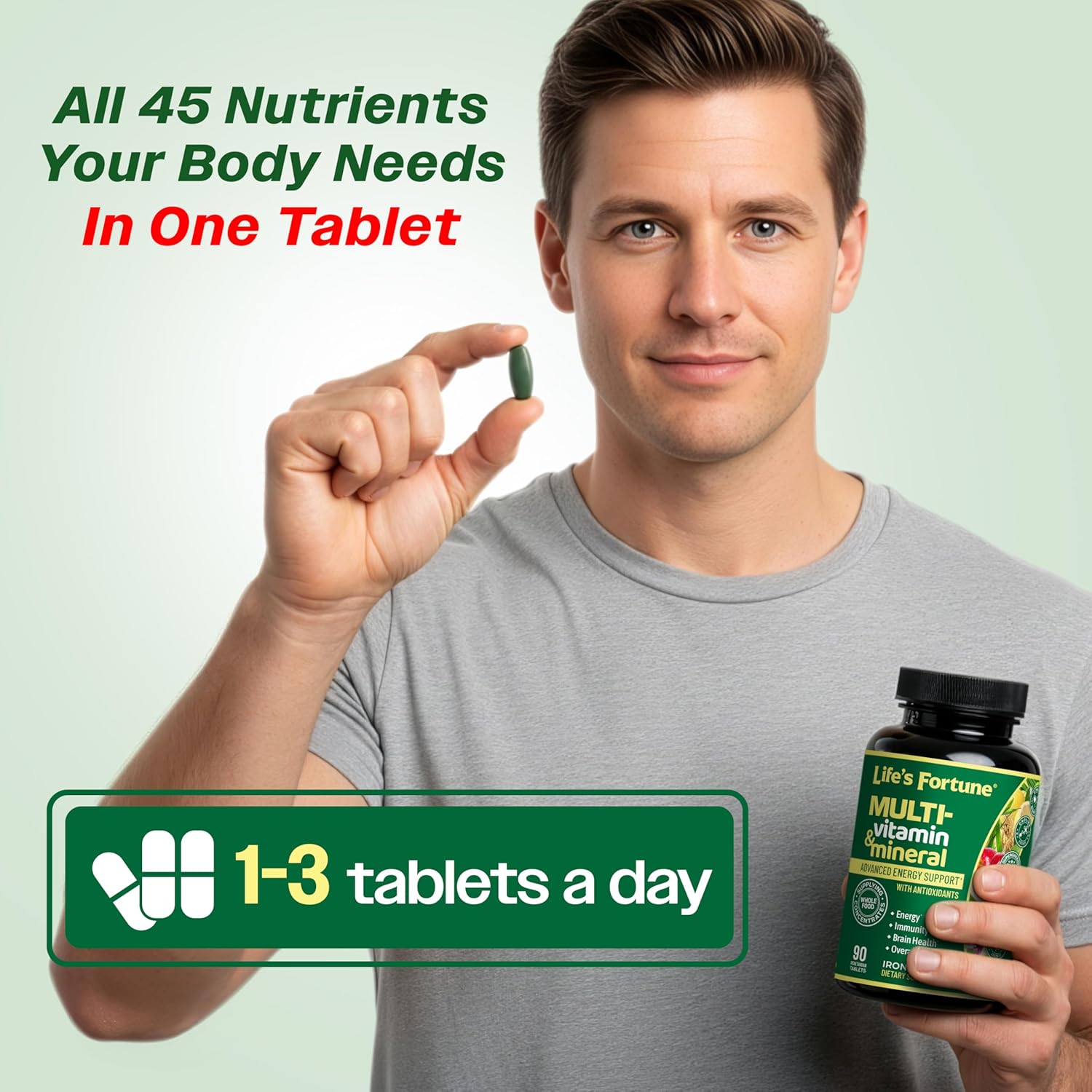 Life's Fortune Whole Food Multivitamin & Mineral Supplement for Men & Women – Energy Support Vitamins for Immune, Brain & Metabolism Support – Iron Free, 90 Vegetarian Tablets - Image 6