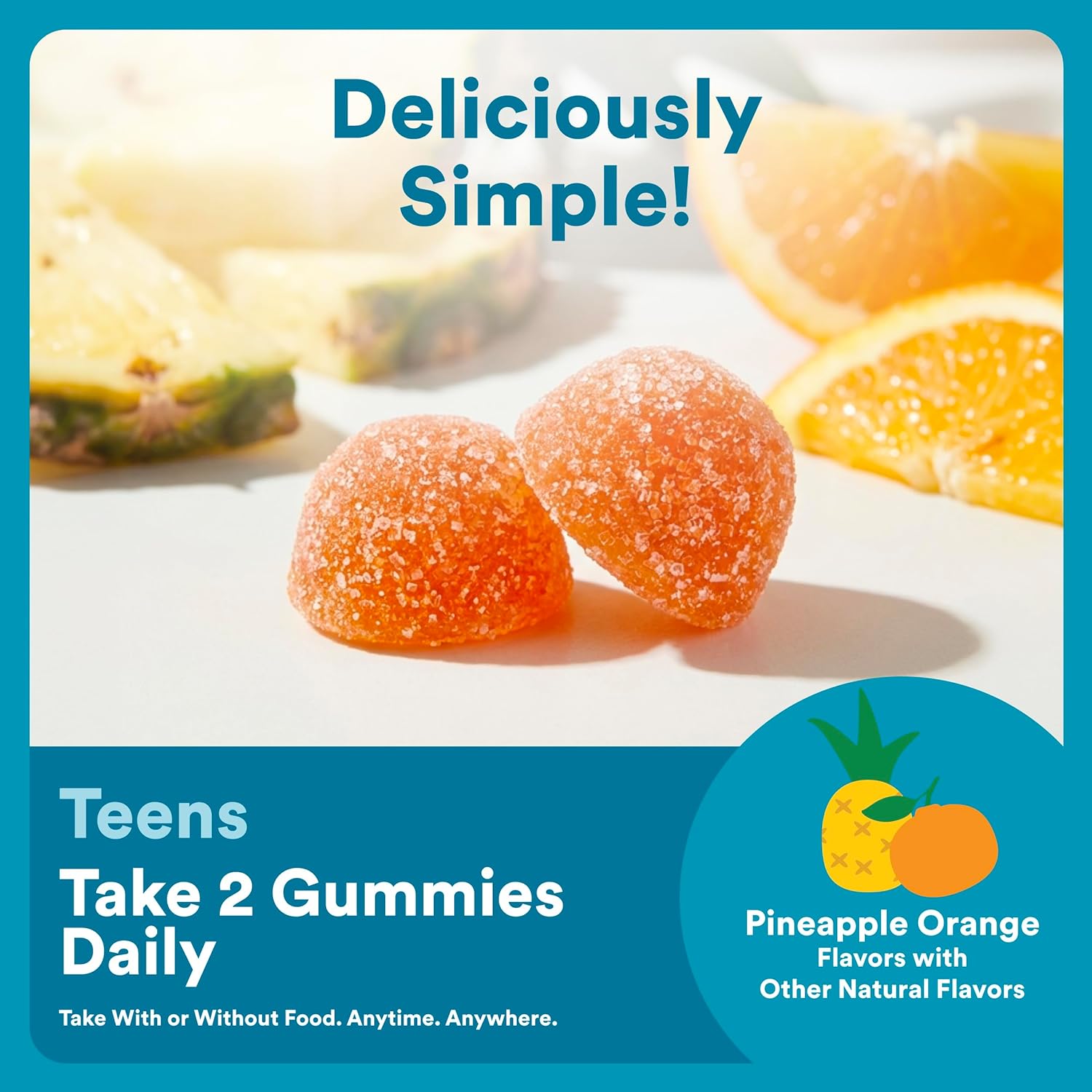 SmartyPants Teen Guy Plus Multi & Omegas Multivitamin Gummies with Omega 3 DHA/EPA, Vitamins D3, C, B12, B6, A, K, Zinc, Folate, Gluten Free, Clean Label, Pineapple Orange, 60 Gummies (30 Day Supply) - Image 5