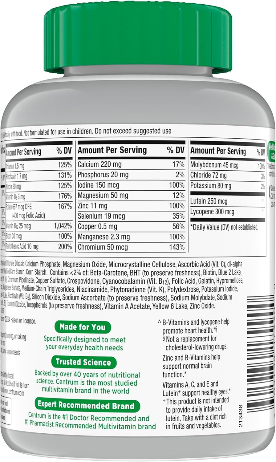Centrum Silver Multivitamin for Adults 50 Plus, Multivitamin/Multimineral Supplement, Vitamin D3, B Vitamins, Gluten Free, Non-GMO Ingredients, Supports Memory and Cognition in Older Adults - 220 Ct - Image 10