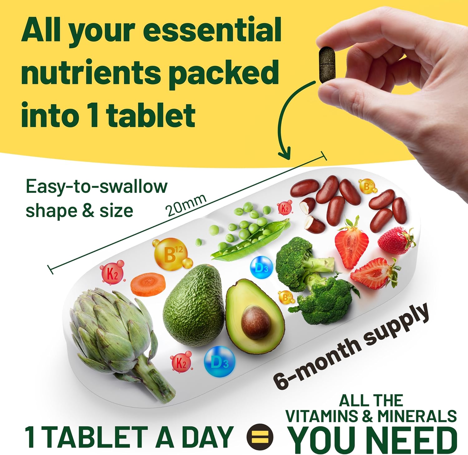 Vegan Vitality Multivitamins & Minerals for Women and Men with High Strength Vitamin B12, D3 & K2. 180 Vegan Multivitamin Tablets - 6 Months Supply. Vitamins for Vegans. Women Multivitamin - Image 4