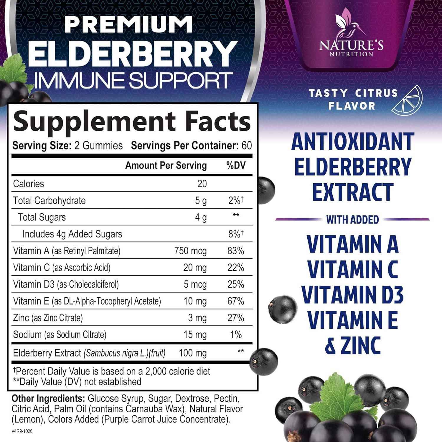 Elderberry Immune Support Gummies - 3X Strength Sambucus Elderberry Gummy with Vitamin C, D3 & Zinc - Nature’s Black Elderberry Extract - Immune Support Supplement for Adults & Kids - 120 Gummies - Image 2