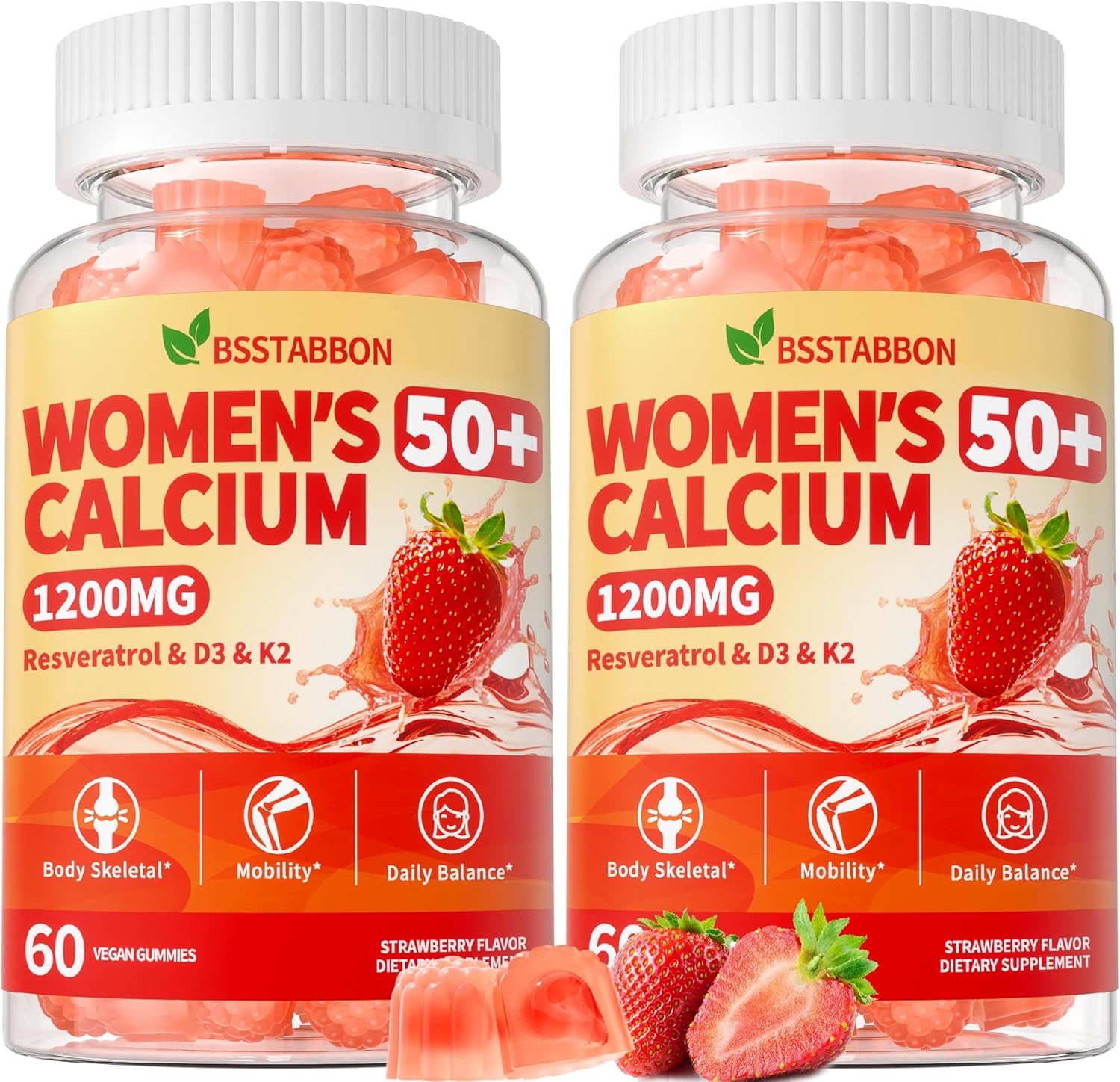 50+ Women’s Calcium Citrate Gummies: 1200mg Chewable Calcium Gummy Supplements Plus Magnesium Zinc Vitamin D3 K2 B12 B6 - Energy Immune Overall Health Support Vegan Sugar Free(120Count)