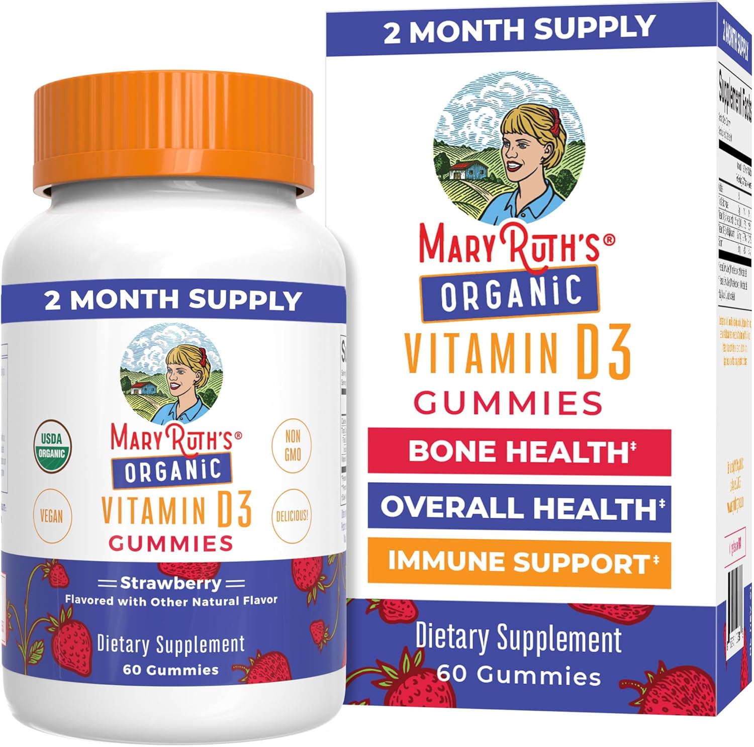 MARYRUTH'S Organic Vitamin D3 Gummies | 1000 IU | USDA Organic | Immune Support| Bone Health | Muscle Function | for Adults & Kids Ages 2+ | Vegan | Gluten Free | 2 Month Supply | 60 Count