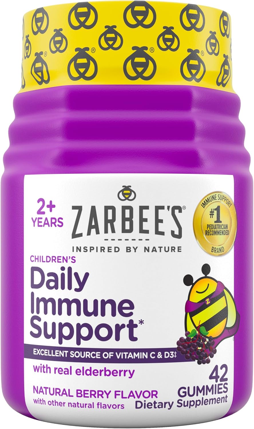 Zarbee’s Elderberry Gummies for Kids, Immune Support Supplement with Vitamins A, C, D3, E, & Zinc, Gluten & Gelatin Free, No Artificial Flavors, Natural Berry Flavor, Ages 2+, 42 ct - Image 8