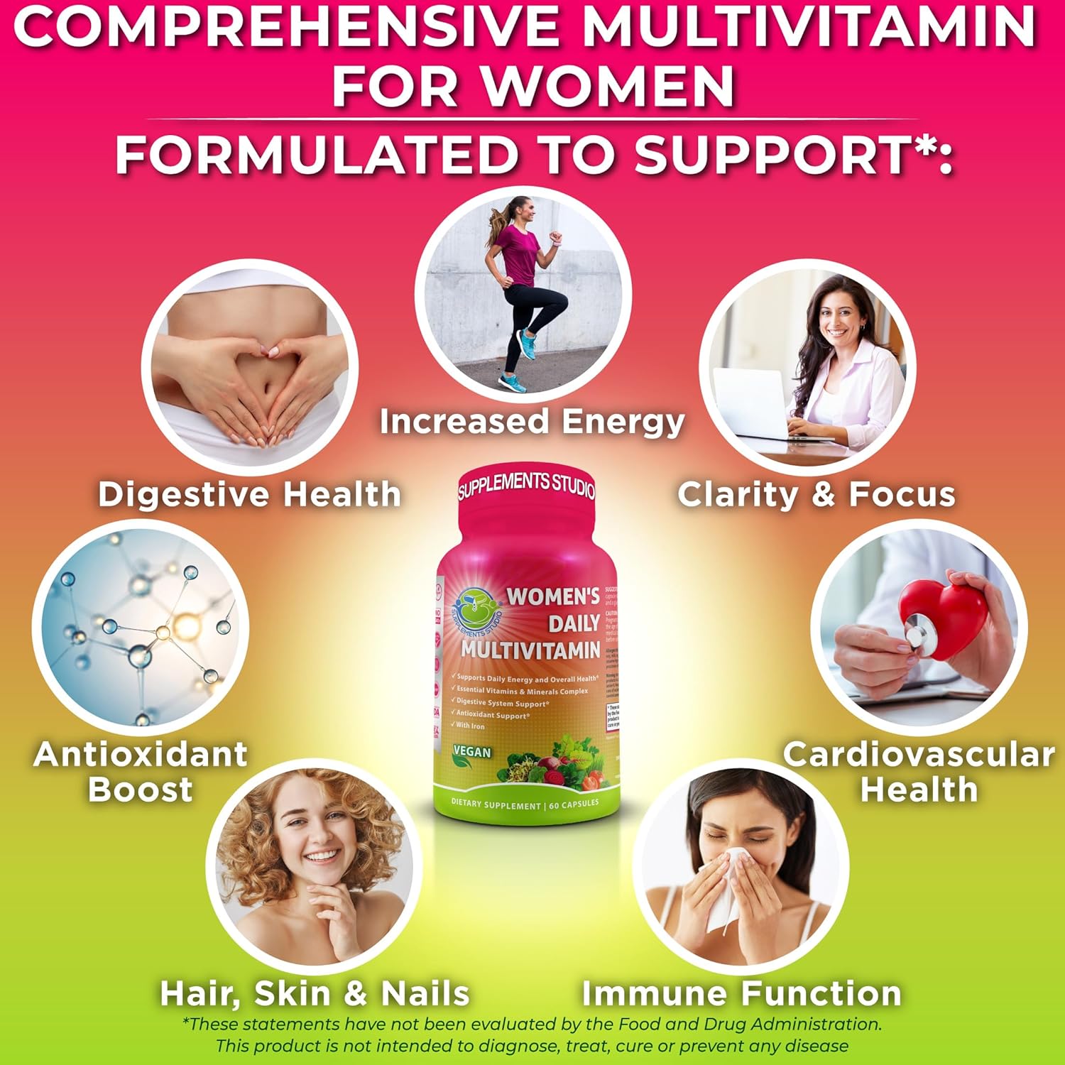 Women's Daily Multivitamin with Iron - Vegan Methylated Multivitamin for Women with Biotin, Organic Superfoods, Probiotics, B-Complex - Energy, Gut & Optimal Health Support – Easy to Swallow Capsules - Image 5