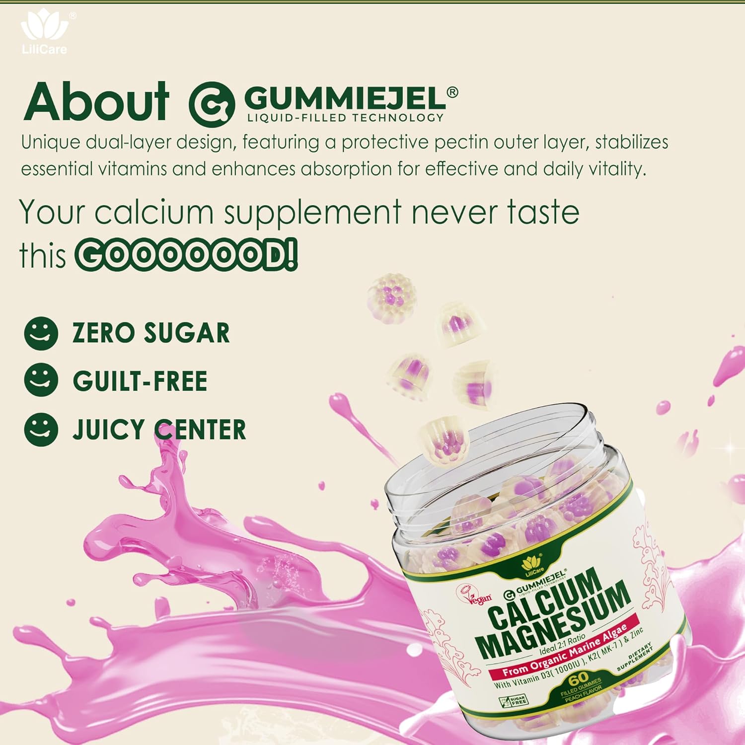 Plant Based Calcium Gummies 600mg with Vitamin D3 K2, Magnesium, Zinc for Bone Strength, Sugar Free Calcium Supplements for Women & Men (Certified Vegan) from Sustainably Organic Red Algae - 60 Counts - Image 8