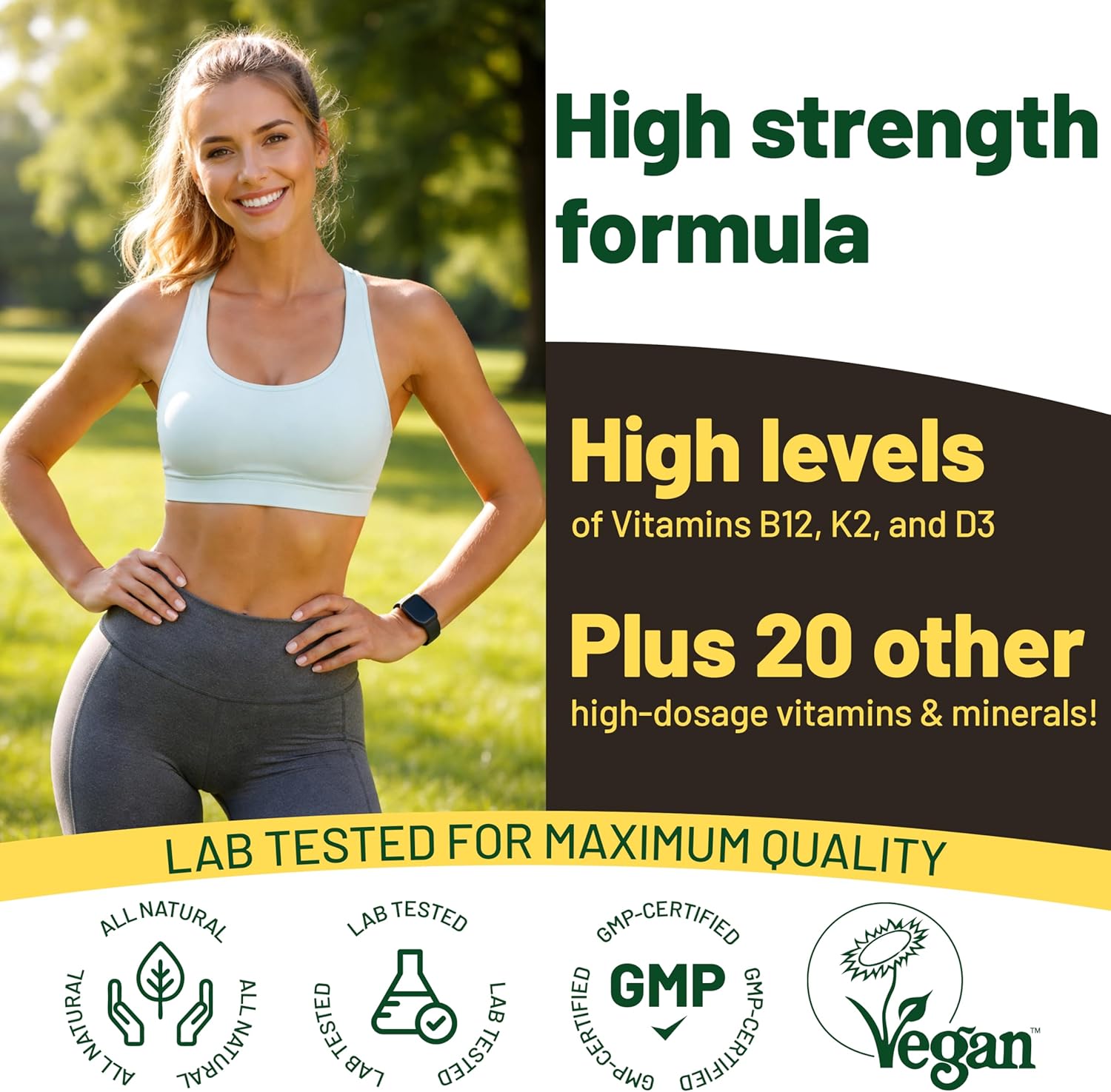 Vegan Vitality Multivitamins & Minerals for Women and Men with High Strength Vitamin B12, D3 & K2. 180 Vegan Multivitamin Tablets - 6 Months Supply. Vitamins for Vegans. Women Multivitamin - Image 5