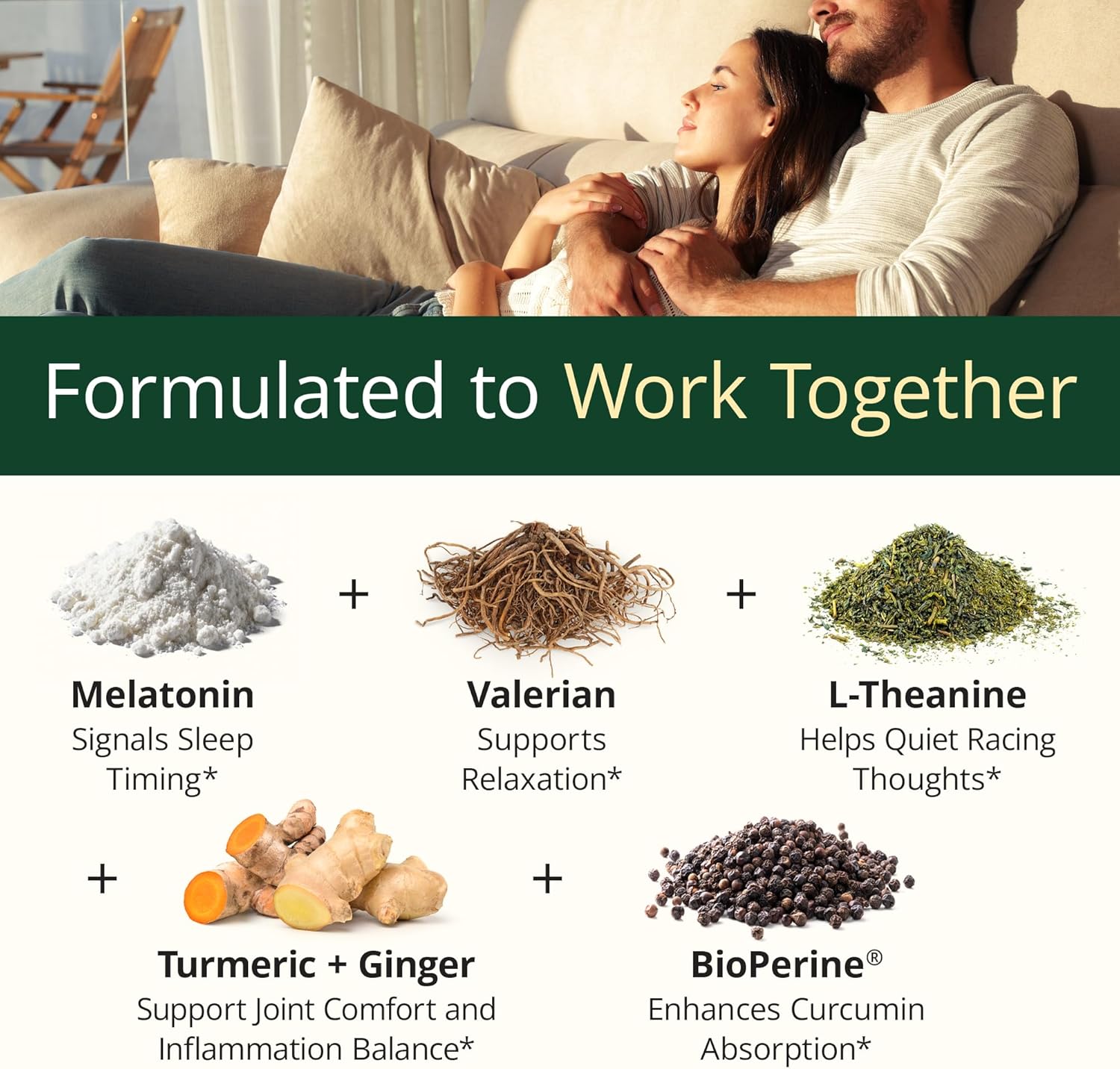 Melatonin 3mg + Valerian Root for Sleep, Daily Calm & Stress Relief Support – Natural Sleep Aid: Organic Turmeric Melatonin Valerian Supplement with L-Theanine, Ginger & Black Pepper – 180 Capsules - Image 4