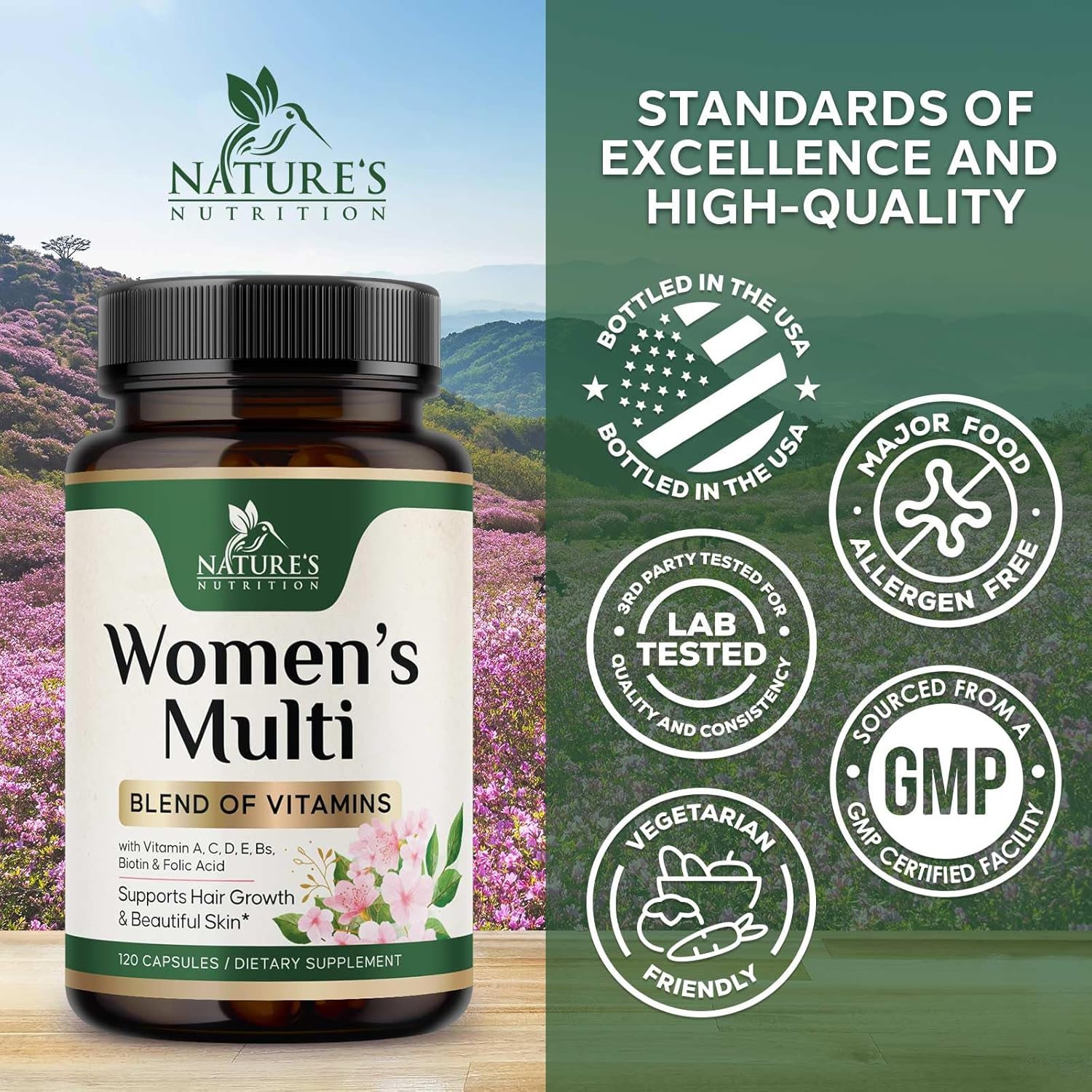 Multivitamin for Women - Complete Multi Vitamin with Vitamins A, C, D, E, B6, B12, Zinc, Calcium & Magnesium, Womens Daily Multimineral Supplement for Hair Skin and Nails Health Support - 120 Capsules - Image 4