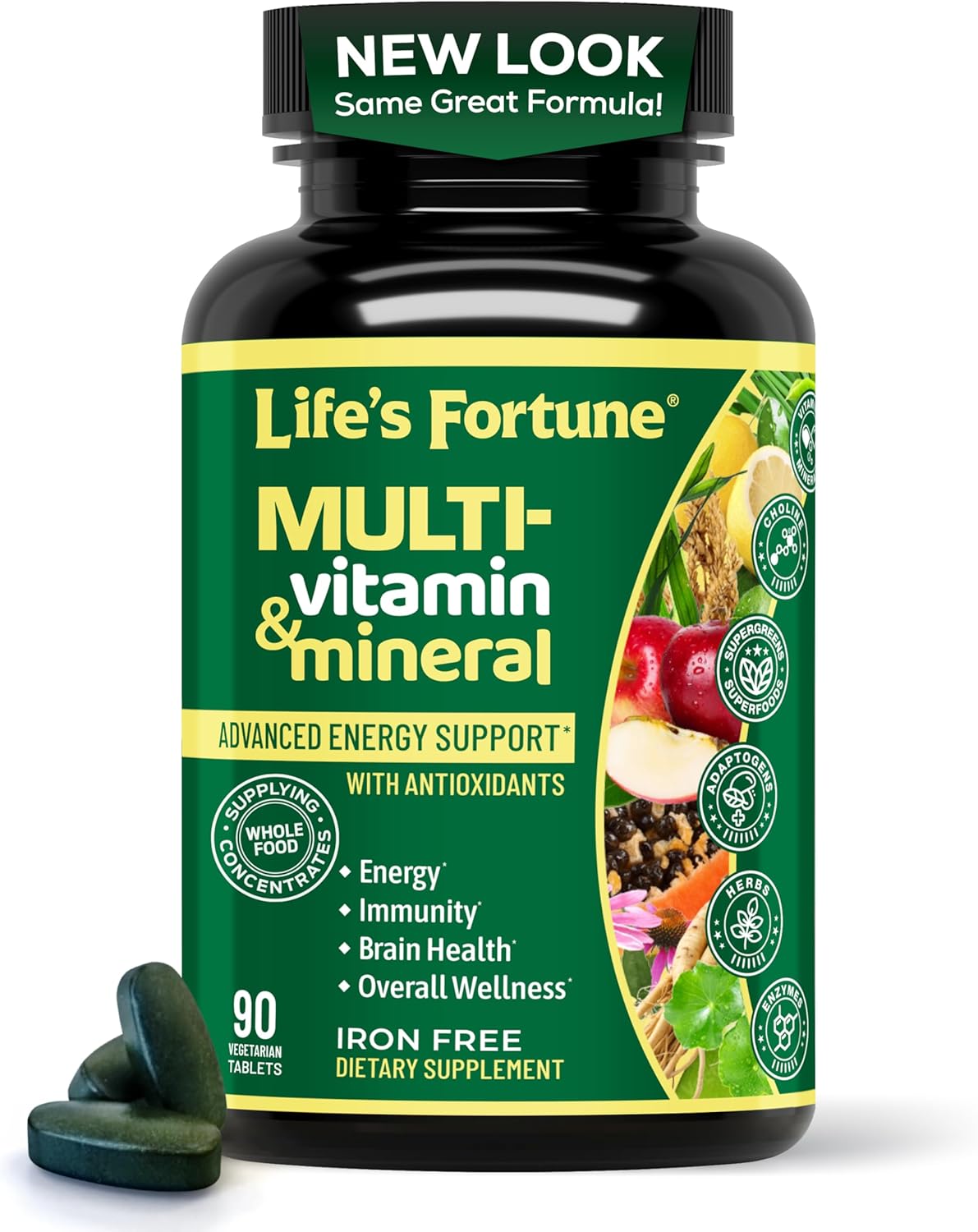 Life's Fortune Whole Food Multivitamin & Mineral Supplement for Men & Women – Energy Support Vitamins for Immune, Brain & Metabolism Support – Iron Free, 90 Vegetarian Tablets