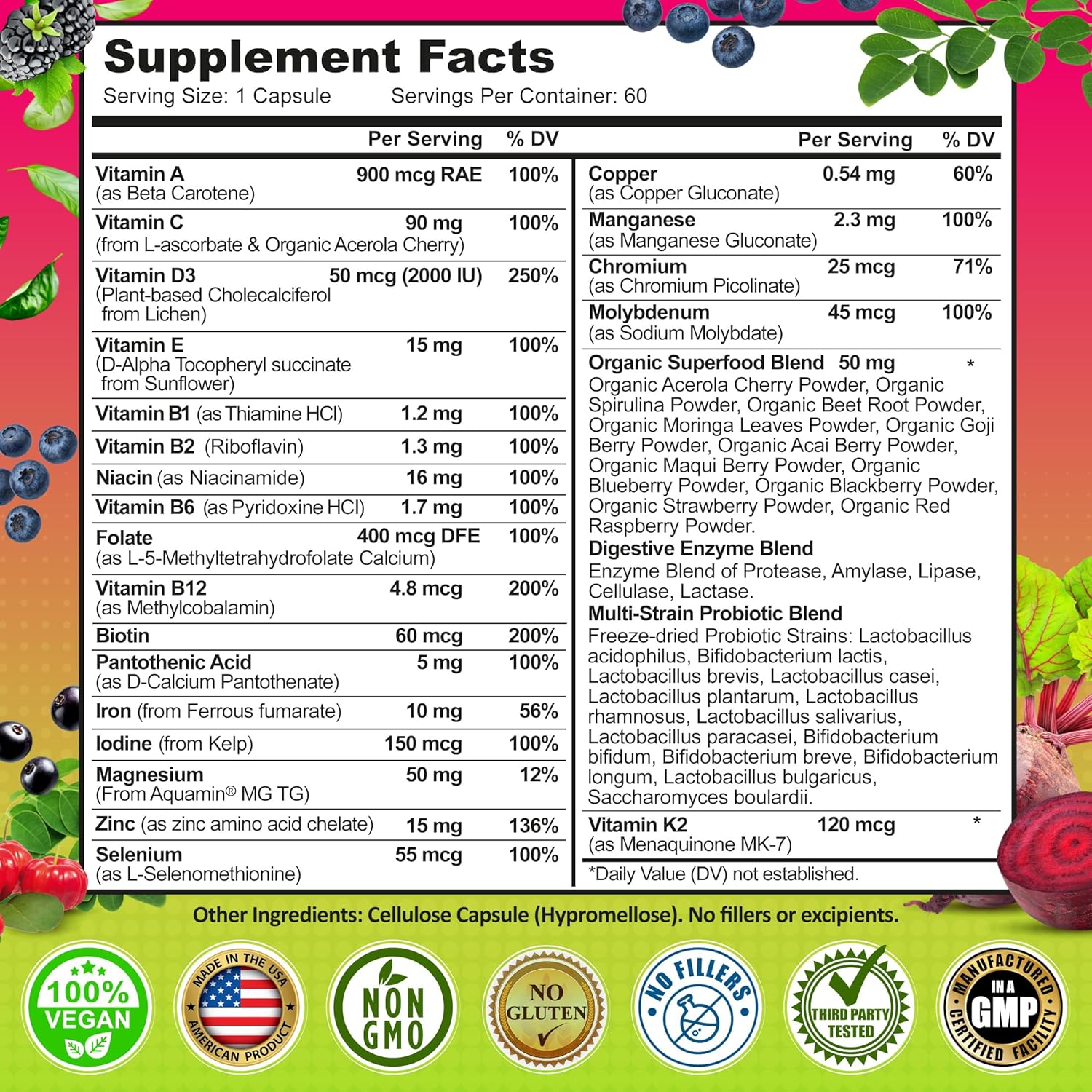 Women's Daily Multivitamin with Iron - Vegan Methylated Multivitamin for Women with Biotin, Organic Superfoods, Probiotics, B-Complex - Energy, Gut & Optimal Health Support – Easy to Swallow Capsules - Image 6